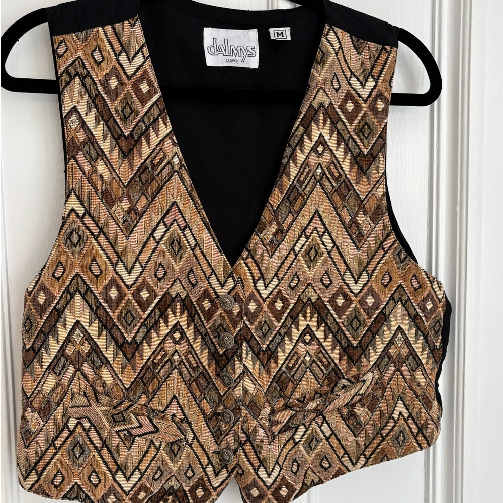 Women's Dalmys Geometric Tapestry Brown Vest Black Back Medium